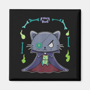 Schwarze Katze Vampir Dracula und Teddybär für Magnet