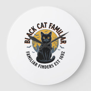 Schwarze Katze Vertrauter Vintage-Halloween-Rettun Große Wanduhr