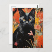 Schwarze Katze Vintage Blume Malerei Postkarte (Vorne/Hinten)