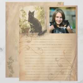 Schwarze Katze Vintage-Fotovorlage Scrapbook-Papie Briefbogen