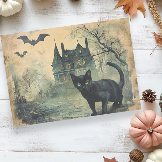 Schwarze Katze Vintage Halloween Decoupage Seidenpapier
