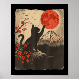 Schwarze Katze Vintage Retro Japan Art Japanisches Poster