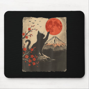 Schwarze Katze Vintage Retro Japan Kunst Japanisch Mousepad