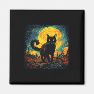 Schwarze Katze Vintage Retro Stil Katzen Kunst Wer Magnet