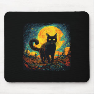 Schwarze Katze Vintage Retro Stil Katzen Kunstwerk Mousepad