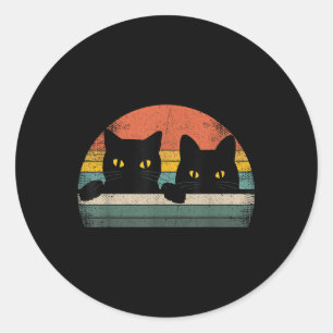 Schwarze Katze Vintage Retro Stil - Katzenliebhabe Runder Aufkleber