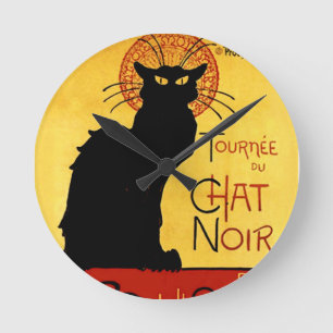 Schwarze Katze Vintage Tournée du Chat Noir, Theop Runde Wanduhr