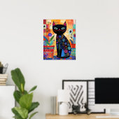 Schwarze Katze, Volkskunst Poster (Heimbüro)