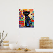 Schwarze Katze, Volkskunst Poster (Küche)