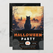 Schwarze Katze Vollmond Autumn Schwarzes Halloween Einladung (Vorne/Hinten)