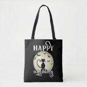Schwarze Katze Vollmond Fledermäuse Happy Hallowee Tasche (Vorderseite)