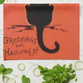 Schwarze Katze Vollmond Gelb Orange Küchentuch (Gefaltet)