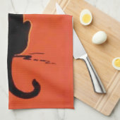 Schwarze Katze Vollmond Gelb Orange Küchentuch (Viertel Falte)