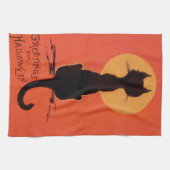 Schwarze Katze Vollmond Gelb Orange Küchentuch (Horizontal)