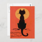 Schwarze Katze Vollmond Gelb Orange Postkarte (Vorne/Hinten)