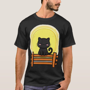 Schwarze Katze Vollmond Halloween T-Shirt