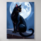 Schwarze Katze | Vollmond-Haustier-Wasserfarbenmal Poster (Vorne)