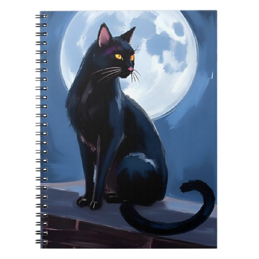Schwarze Katze | Vollmond-Haustiermalerei Notizblock (Vorderseite)