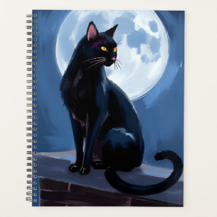 Schwarze Katze Vollmond-Haustiermalerei Planer