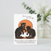 Schwarze Katze Vollmond Orange Schwarz Postkarte (Stehend Vorderseite)