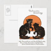 Schwarze Katze Vollmond Orange Schwarz Postkarte (Vorne/Hinten)
