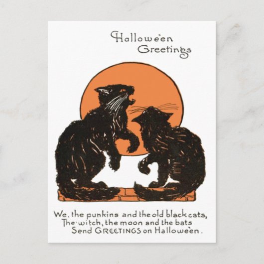 Schwarze Katze Vollmond Orange Schwarz Postkarte (Vorderseite)