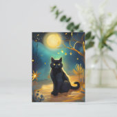 Schwarze Katze Vollmond Postkarte (Stehend Vorderseite)