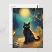 Schwarze Katze Vollmond Postkarte (Vorne/Hinten)