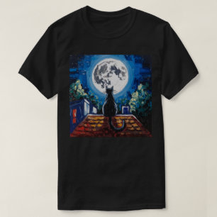 Schwarze Katze Vollmondnacht Malerei T-Shirt
