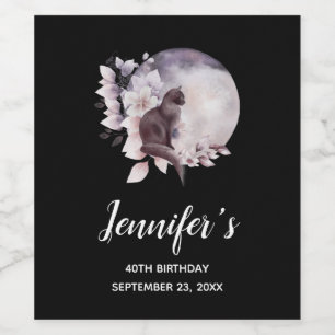 Schwarze Katze von einem magischen Vollmond zum Ge Weinetikett