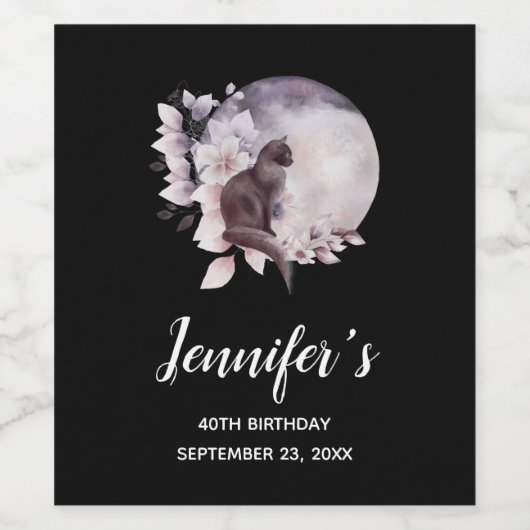 Schwarze Katze von einem magischen Vollmond zum Ge Weinetikett (Einzelnes Label)