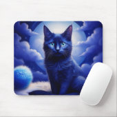 Schwarze Katze vor dem Hintergrund eines blauen Mo Mousepad (Mit Mouse)