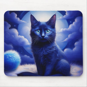 Schwarze Katze vor dem Hintergrund eines blauen Mo Mousepad