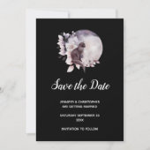 Schwarze Katze vor einer magischen Vollmondhochzei Save The Date (Vorderseite)