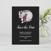 Schwarze Katze vor einer magischen Vollmondhochzei Save The Date (Stehend Vorderseite)