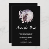 Schwarze Katze vor einer magischen Vollmondhochzei Save The Date (Vorne/Hinten)