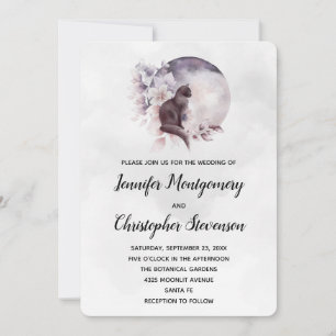 Schwarze Katze vor einer Vollmondhochzeit Einladung