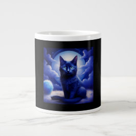 Schwarze Katze vor Mond und weiße Wolken Jumbo-Tasse