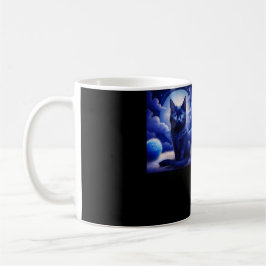 Schwarze Katze vor Mond und weiße Wolken Kaffeetasse