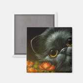 SCHWARZE KATZE w POPPY BLUME Magnet (Vorderseite/Rückseite)