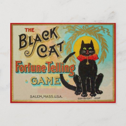 Schwarze Katze Wahrsage Spiel Postkarte (Vorderseite)