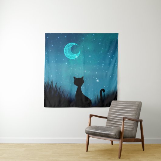 schwarze Katze Wandteppich (Beispiel (Horizontal))