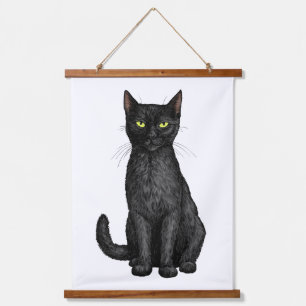 Schwarze Katze Wandteppich Mit Holzrahmen
