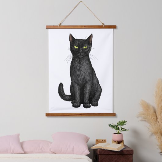Schwarze Katze Wandteppich Mit Holzrahmen (Schlafzimmer)