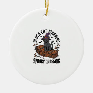 Schwarze Katze Warnung Vintage Halloween Hexe Katz Keramik Ornament