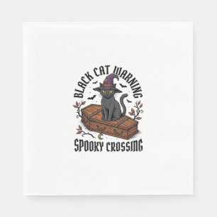 Schwarze Katze Warnung Vintage Halloween Hexe Katz Serviette