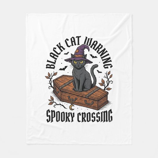 Schwarze Katze Warnung Vintage Halloween Hexenkatz Fleecedecke (Vorderseite)