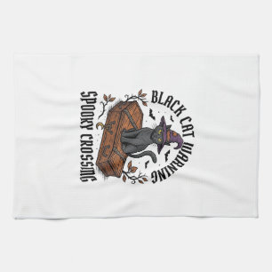 Schwarze Katze Warnung Vintage Halloween Hexenkatz Geschirrtuch