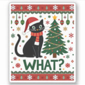Schwarze Katze Was Pushing Weihnachtsbaum Funny Ca Aufkleber (Vorderseite)