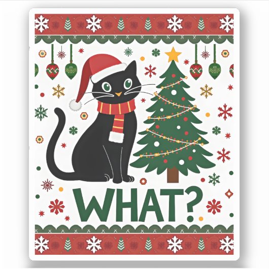 Schwarze Katze Was Pushing Weihnachtsbaum Funny Ca Aufkleber (Vorderseite)